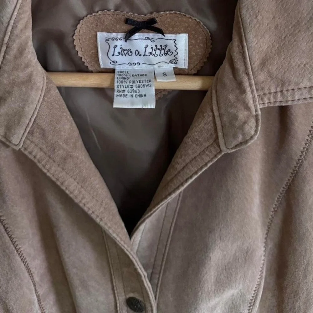 Vintage Y2K Live a Little Tan Suede Leather Jacket Small